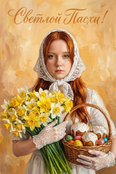 Пасха промпт генерация киберы нейросеть открытка
